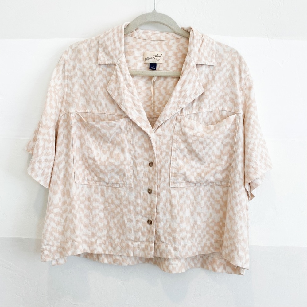 Universal Thread Cropped Linen Blend Button Down Shirt